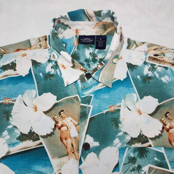 Sonoma Hawaiian Shirt Men’s XL Retro Beach Pin-Up Girl Print Short Sleeve - Picture 3 of 9